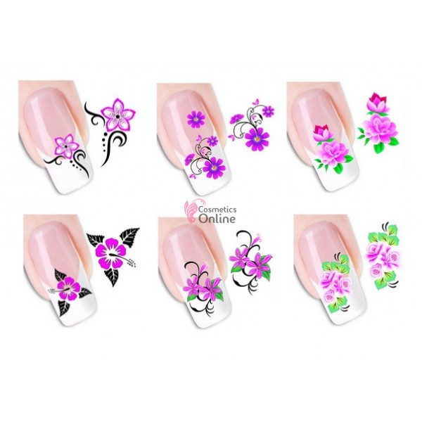 Stickere cu Apa model STC13 Floricele Roz, set de 6 folii